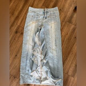 Light Blue Denim Ruffle maxi skirt